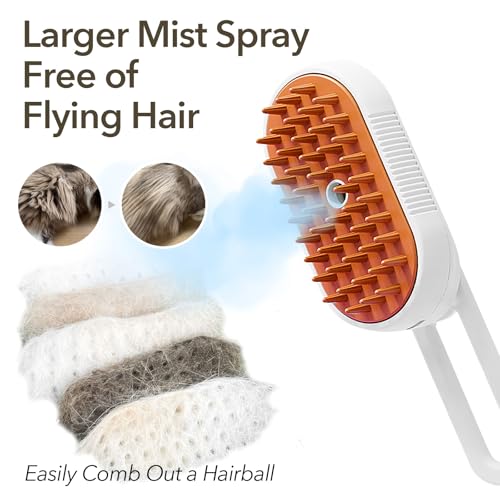 Image of Enhanced 3-in-1 Cat Steam Brush With Larger Spray Misting, Long Steamy Comb for undercoat Shedding, Hair Removal & Cleaning, Water Brush for Indoor Long Hair Cat, Dog, Rabbit (Brown)