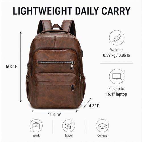SHENGLAICAI Vintage Leather Backpack Deep Brown