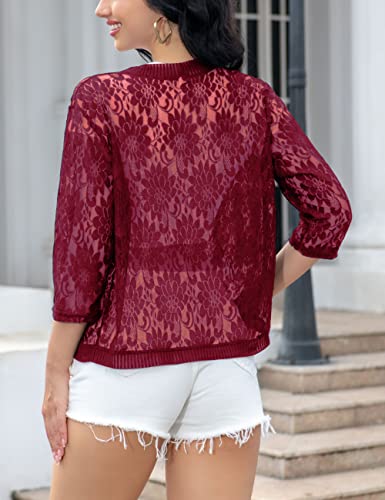 Image of FindThy Women's Floral Lace Shrug Cardigan 3 /4 Sleeve Crochet Bolero Jacket
