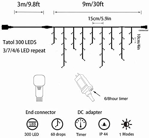 LED Icicle Style Lights with Twinkling Strobes - Sparkling Icicle Lights for Indoor/Outdoor Eaves & Wall Decorations (29.5FT Cable, Warm White + Cool White Strobe)