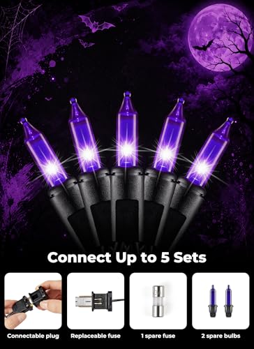 Image of Minetom Halloween String Lights Outdoor 100 Count 20 Feet Incandescent Bulb Mini Lights for Christmas Indoor Garland Party Festival Decoration, Purple