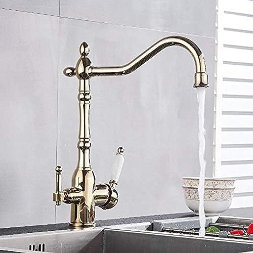 Mitigeur de cuisine design noir et or avec système de filtration intégré