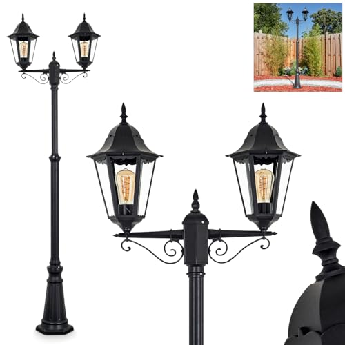 Außenwegeleuchte Hongkong, Wegeleuchte aus Metall/Glas in Schwarz/Klar, Kandelaber 2-flammig in antikem Look, Höhe max. 245 cm, Gartenbeleuchtung...