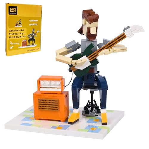 LUXEBLOCKS Electric Guitar Building Set - 323-Piece DIY Model Kit with Botanical & Crystal Accents, Buildable Desk Decor for Adults, Music-Themed Collectible for Guitar Lovers & Tech Fans Ages 14+