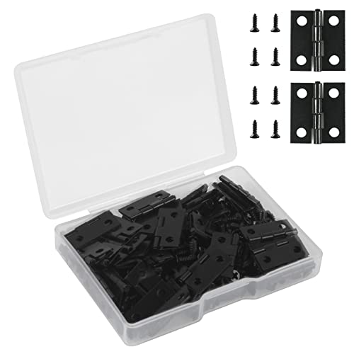 VIPMOON 50 Stück Scharniere Klein Super Mini Scharniere Türscharnier Scharnier Schwarz Retro Scharniere mit Schrauben Scharniere Steckverbinder für Modellbau Schrank Schublade Kabinett, 18 x 15mm Cover
