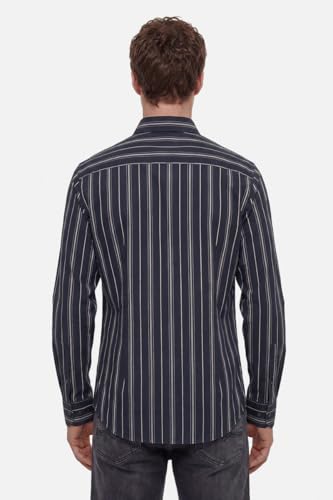 Image of SNITCH Men Formal Shirt | Slim Fit Long Sleeve Spread Collar Vertical Striped Design | Premium Cotton Blend & Breathable Fabric for Office Wear & Business Casual Use