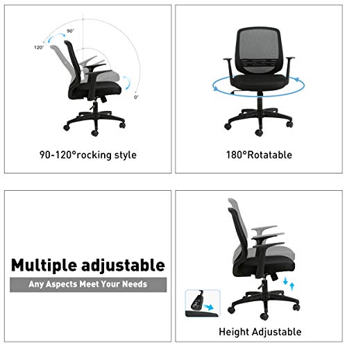 Hbada Home Desk Chair Mesh Office Chair with Arms and Adjustable Height, Black - Thumbnail 2