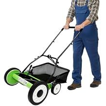 Push Reel Lawn Mower 16 inch, 5 Blades Manual Push Mower with Grass Catcher Bag, 1.34-2.52 in Adjustable Cutting Height for Small Medium Lawns, Yards, Driveways