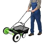MEHOOSPVN 16-Inch Hand Push Lawnmower, 5-Blade Cordless Manual Reel Lawn Mower with 40.6cm, 9 Cutting Heights 34-64mm, 23L Grass Box, Quiet & Eco Friendly Manual Lawn Mower for Yard Garden, Green