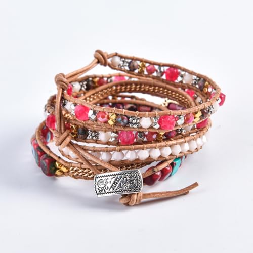 Image of YGLINE Boho Handmade Wrap Leather Tube Crystal Stone Bracelet for Women