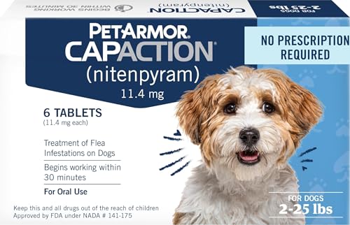 Image of PetArmor CAPACTION (nitenpyram) Oral Flea Treatment for Dogs, Fast Acting Tablets Start Killing in 30 Minutes, Small Dog Flea Treatment 2-25 lbs, 6 Doses