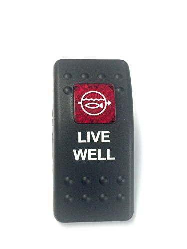 Southern Marine Euro Rocker Switch Cover with Text. Black with Red Lens. Contura II. Fits Carling, Cole Hersee, Blue seas (Live Well 1 Lens)