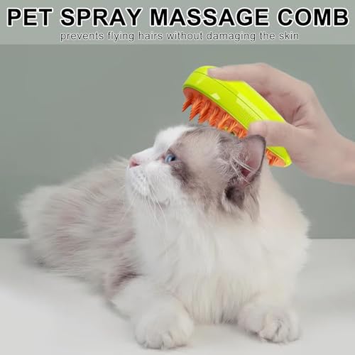 Brosse Chien Chat à Vapeur, 3 En 1 Peigne De Massage En Spray Pour Chats, Brosse à Chat Rechargeable, Avec Réservoir D'eau, Brosse Pour Chats à Poils Courts Et Longs, Idéal Pour Massage,Soin (Vert) - Image 3
