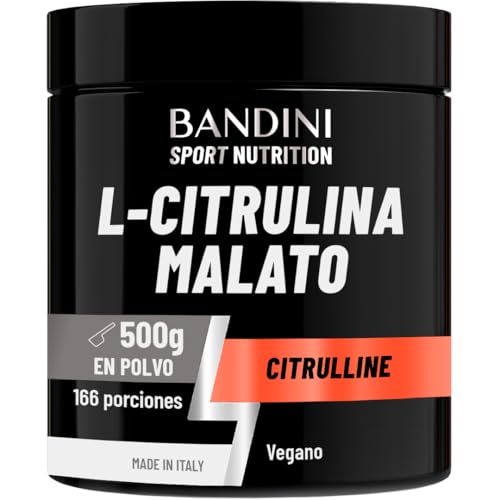 Bandini® L-Citrulina Malato en polvo 2:1 500g, 3g para dosis diaria, fórmula de citrulina malate en una proporción de 2:1, perfecto para entrenamientos de alta intensidad, polvo insípido, vegano