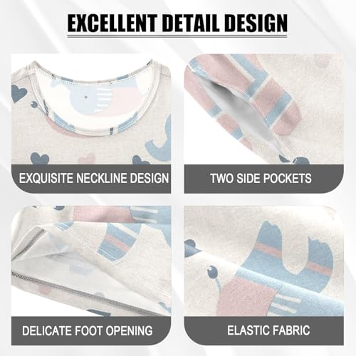 ALAZA Lovely Elephant Love Heart Pajamas Set Short Sleeve Cotton Sleepwear Summer Pjs 2 Piece 5-14Y4