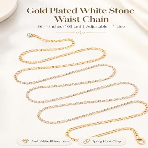 Image of VAMA FASHIONS 4 Pcs 18K Gold Plated Anti Tarnish Waterproof Waist Belly Chain Adjustable Hip Body Chains Kamarbandh Vaddanam Kamar Chain Combo for Women Girls