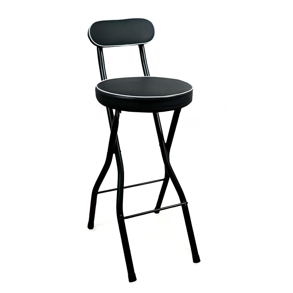 LIJCHGAO Redondo Taburetes Plegables de Cocina 55cm/60cm/65cm Redondo Taburete de Bar Plegable Taburete Alto Cocina con Acolchado Asiento y Respaldo(Black,55cm/22In)