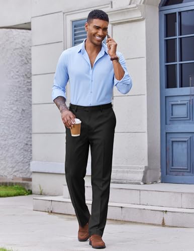COOFANDY Men's Classic Fit Dress Pants Flat Front Straight Casual Pant Expandable Waist Suit Pant2
