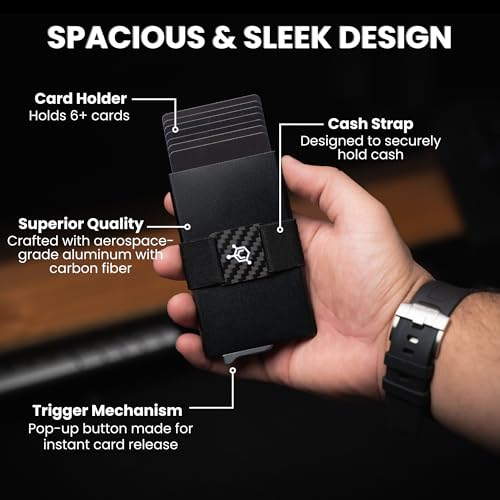 Image of CODE 118 Wallet for Men - Slim Minimalist Aluminum Magnetic Card Holder - RFID Blocking Front Pocket Mag Safe Wallet with Strong Magnet Attachment (Jet Black)