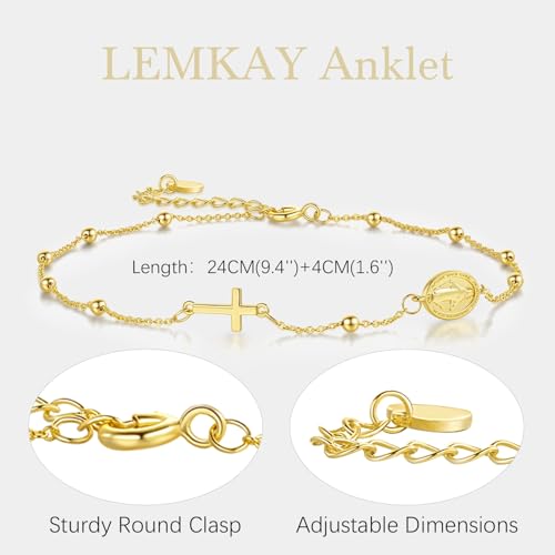 14K Gold Anklets for Women Gold Ankle Bracelets for Women Cross Anklets for Womens with Cross and Jesus Medallion2