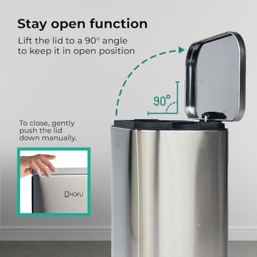 Image of HOFU Stainless Steel Pedal Dustbin with Lid | Soft-Close | Premium Satin Finish | For Home and Office | Size 26 cm x 38.5 cm (12 Litre)