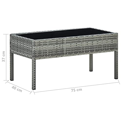 vidaXL Garden Table Grey 75x40x37 cm - Poly Rattan Outdoor Patio Side Table with Glass Top - Modern Rectangular Design - Easy to Clean - Versatile Use for Garden, Patio, Deck - Assembly Required - Image 2
