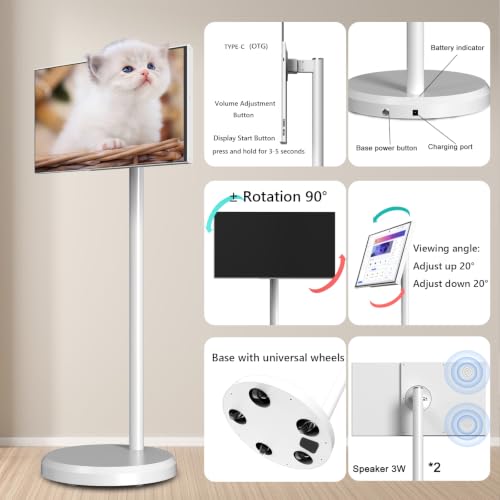 Image of 21.5 inch FHD Portable Smart TV on Wheels, Android 13 OS,4GB+64GB (White)