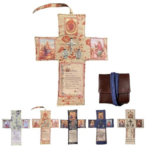 Handmade Portable Catholic Altar for Daily Prayer & Devotion,Christian Catholic Gifts,Pocket Shrine with Silver Cross Included Inside,Travel Prayer Kit and Folding Shrine Personal Altar Gifts(Pink)
