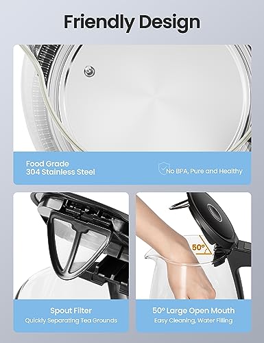 Image of COMFEE' 1.7L Glass Temperature-Control Electric Kettle with 6 Preset Modes