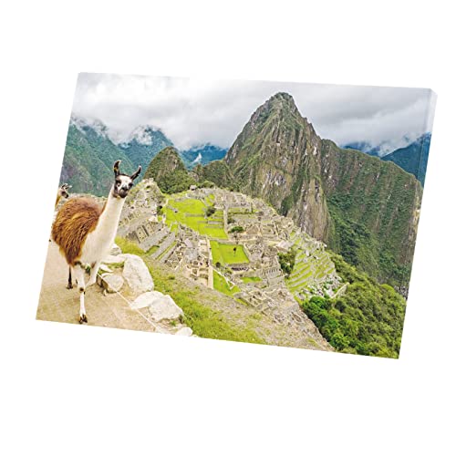Tableau Machu Picchu Toile Imprimée Lama Selfie Pérou Incas 90x60cm
