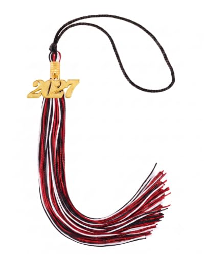Image of Graduation Tassel 2027 for Grad Cap,Black White Red Tassel with Gold Charm