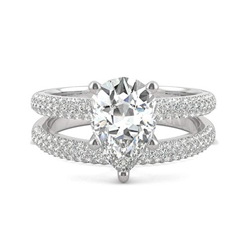 Charles & Colvard Created Moissanite 10x7mm Pear Cut Bridal Ring Set for Women | 2.84 cttw DEW | Lab Grown | Solid 14K White Gold with Rhodium4
