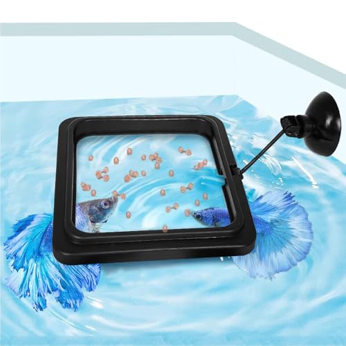 Image of Fish Feeding Ring, Fish Safe Floating Food Feeder Circle Blue, with Suction Cup Aquarium, Square and Round Shape Fish Tank Towels - for Guppy, Betta, Goldfish, Etc (1 Square)