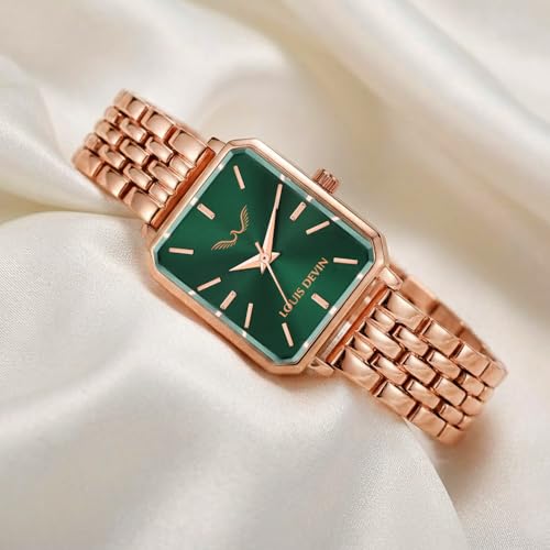 Image of LOUIS DEVIN Silver /Brown /Rose Gold Bracelet Metal Chain Analog Wrist Watch for Women (Blue /Green /Pink /Black /Silver /Brown /Rose Gold Dial) | LD-LS193-CH