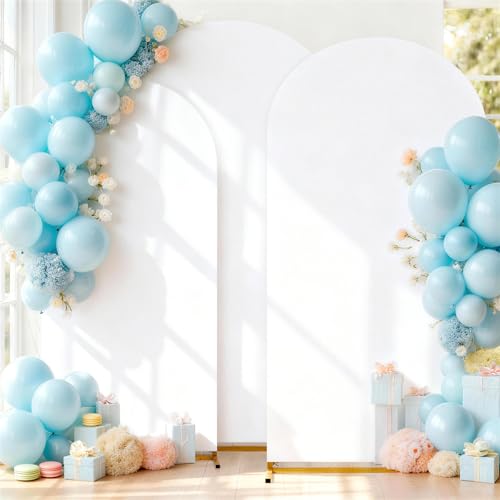 Image of SoarDream White Arch Backdrop Cover Spandex Fitted Arch Wall Stretchy Backdrop Covers White for Wedding Birdal Shower Stand Decorations(6FT 6.6FT 7.2FT Set of 3)