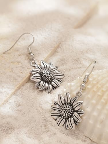 MINACHI Boho Vintage Summer Silver Plated Sunflower Dangle Drop Earrings Jewelry Gift for Women3