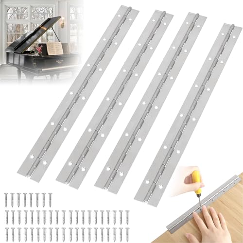 Klavierband Edelstahl 4 Stück 30 cm Klavierscharnier Klavierband Scharnier Stangenscharnier Edelstahl Scharnier Klavierband für Bootsschränke Aufbewahrungs Box Mit 48 Schrauben