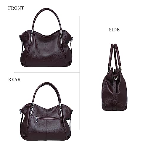 Image of HESHE Leather Shoulder Purses for Women Tote Handbags Satchel Hobo Handbag | Designer Genuine Leather Travel Top Handle Work Bag Ladies Crossbody Purses Adjustable Straps Large Capacity Zippered Closure