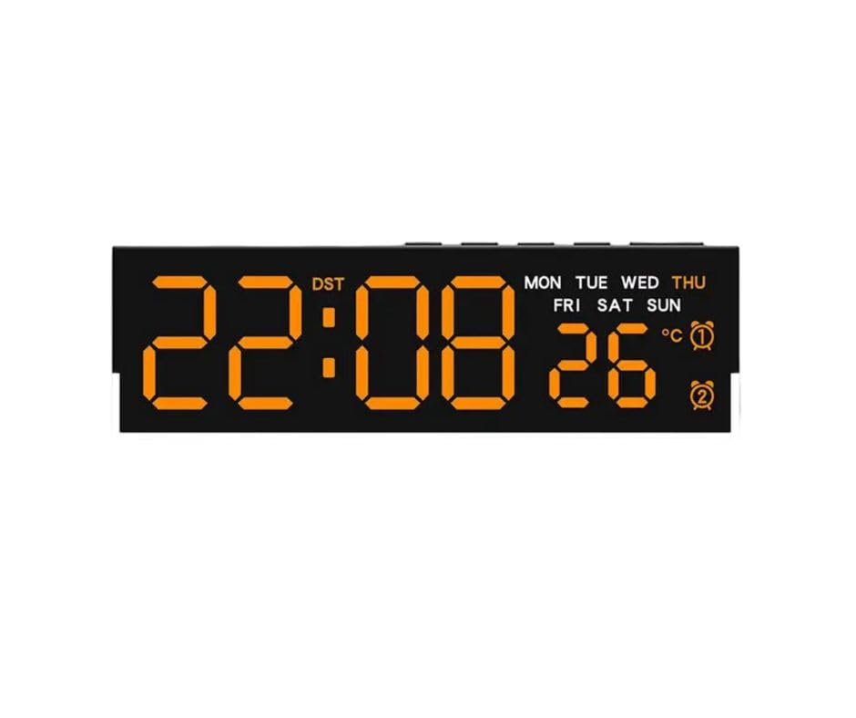 Image of LED Digital Alarm Clock | Time & Day Display | Dual Alarms, Adjustable Brightness, USB Powered, Modern Clock for Bedroom & Home | Orange