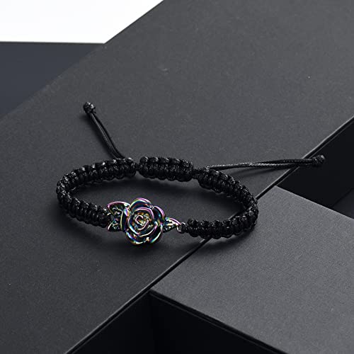 Image of Imrsanl Rose Flower Urn Bracelet for Ashes Cremation Memorial Jewelry of Loved Ones Adjustable Braided Rope Ashes Bracelet Funeral Keepsake for Women