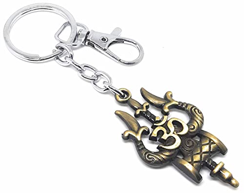 Image of Aura Lord Shiva Shankar Bholenath Mahadev Damru Om Trishul Keychain For Men Women Boys Girls Shivratri Husband Wife Metal Hook Keychain