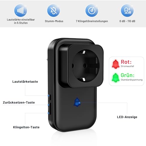 COTINSE Stromausfallalarm melder mit LED Anzeige, 0-110db Stromausfallmelder Stromausfall Alarm bei Stromausfall im Gefrierschrank, 7 wählbare Alarmtöne Monitor für Kühlschrank, Tauchpumpen & Aquarium