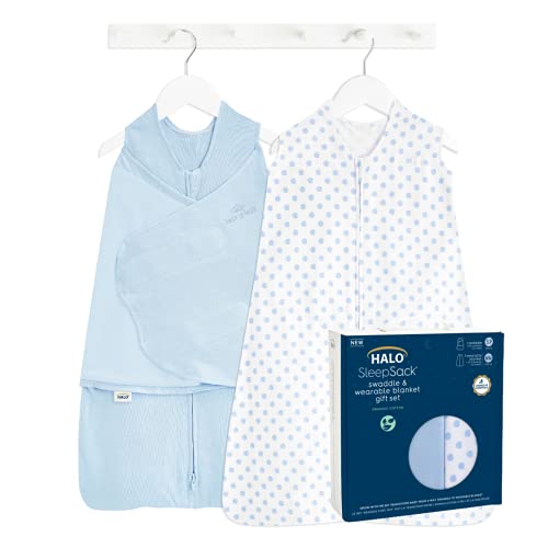 Image of HALO Sleepsack Swaddle 3-6 Months and Wearable Blanket 6-12 Months 100% Organic Cotton 2-Piece Gift Set with Box, TOG 1.5