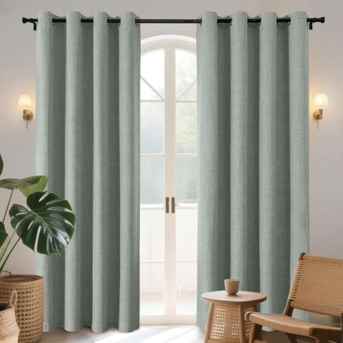 Image of Joydeco Blackout Curtains 72 Inches Long 2 Panels Burg, Room Darkening Curtains for Bedroom, 100% Black Out Textured Thermal Drapes Privacy Protection 2 Panels Set(W52 x L72 Inch, Sage Green)