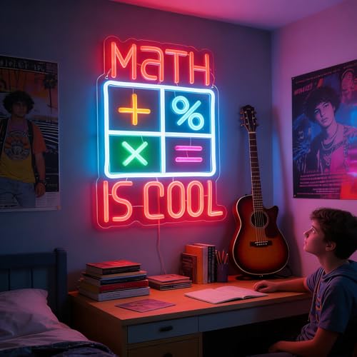 Image of Math Is Cool Neon Sign, Math Lover Led Neon Light, Bookish LED Signs, Classroom Study room Decorative Lights, Kid's Room Decor,Game Room Wall Art Decorations Christmas Birthday Gifts