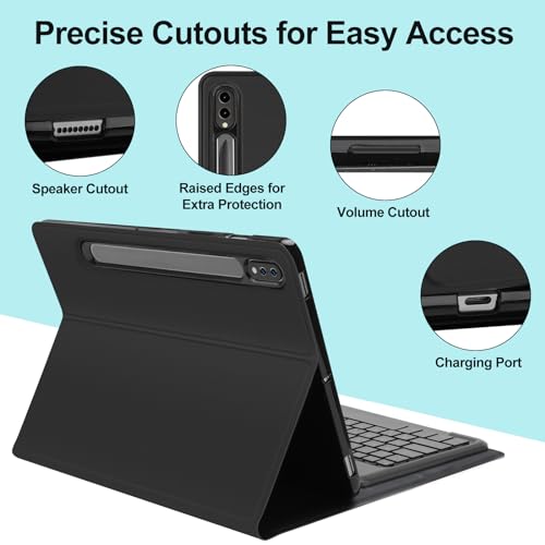 Image of Galaxy Tab S10 Ultra /S9 Ultra /S8 Ultra Keyboard Case 14.6 inch, 7-Color Backlit, Smart Magnetic Detachable Wireless Bluetooth Keyboard, Slim Protective Folio Case with S Pen Holder, Auto Sleep /Wake