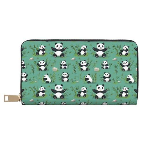 Cute Panda Cartoon Print Wallet Women Men, Long PU Leather Wallets for Women, Cute Womens Travel Wallet Purse Pouch with Zipper Pocket