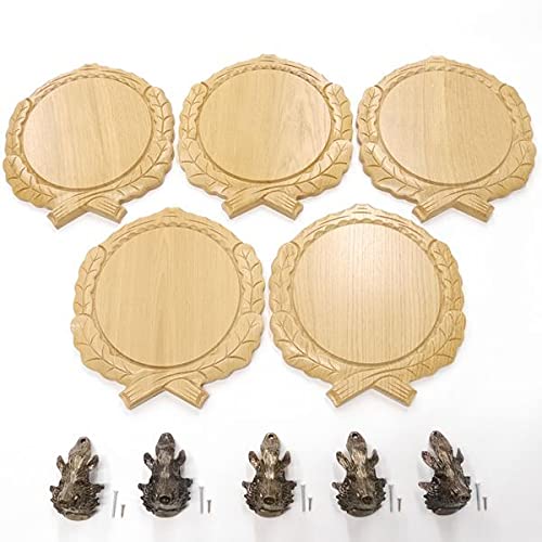 GTK Oferta 5 placas de cuña talladas de roble claro AF 19 cm con 5 piezas de cuña, decoración de cabeza grande, tablero cuña, tabla de especias, cartel trofeo.