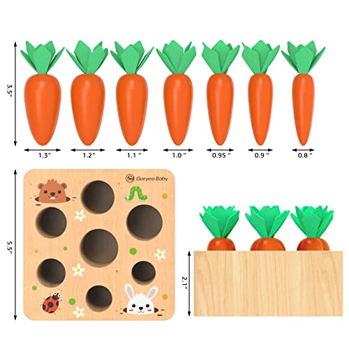Image of KMTJT Montessori Carrot Harvest Game Wooden Toy for 2 3 Year Old Toddlers | Educational Carrot Harvest Toy for Boys and Girls, Shape Sorting Matching Puzzle, Developmental Birthday Gifts