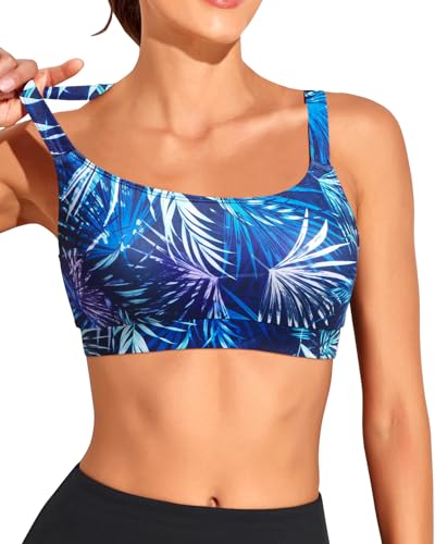 Image of Tempt Me Women Sports Bra Swim Crop Tops Only | Scoop neck, Bathing suits top, Removable cups, Adjustable straps